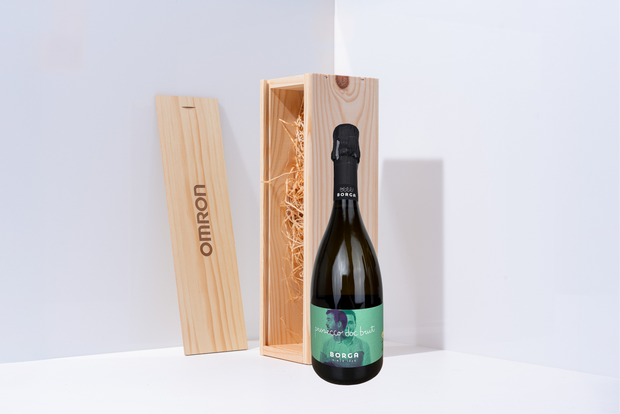 1-Vaks Wijnkist met Gravering en Fles Borga Millesimato Prosecco
